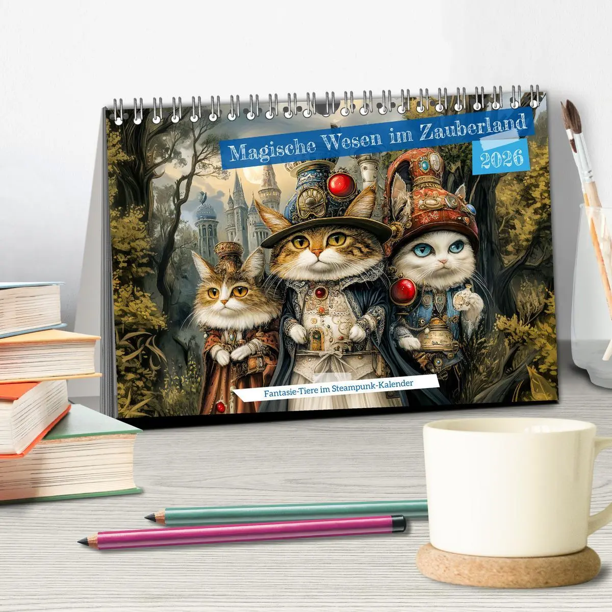 Bild: 9783457326206 | Magische Wesen im Zauberland - Fantasie-Tiere im Steampunk-Kalender...