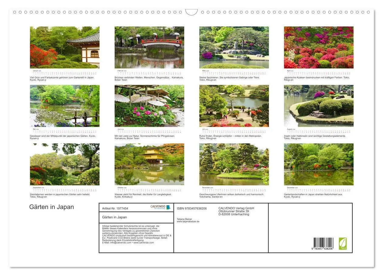 Bild: 9783457636206 | Gärten in Japan (Wandkalender 2026 DIN A2 quer), CALVENDO...