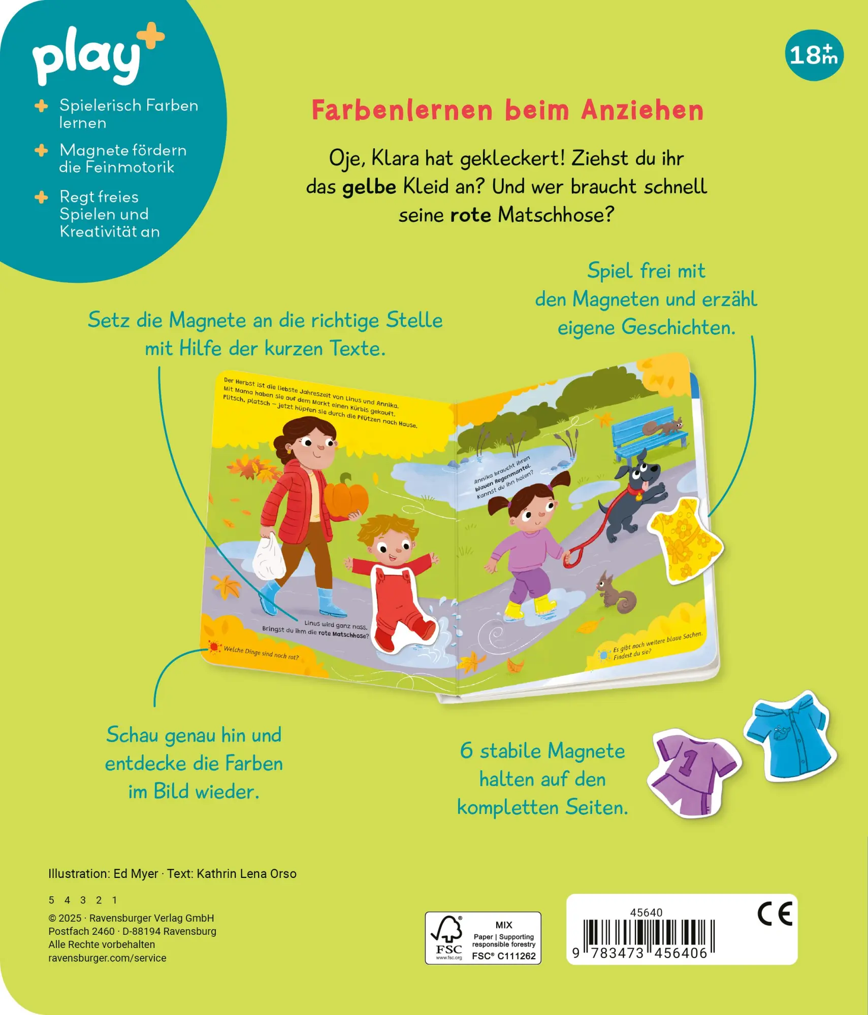 Rückseite: 9783473456406 | Play+ Mein Spiel mit-Magnetbuch Komm, wir lernen die Farben - ab 18...