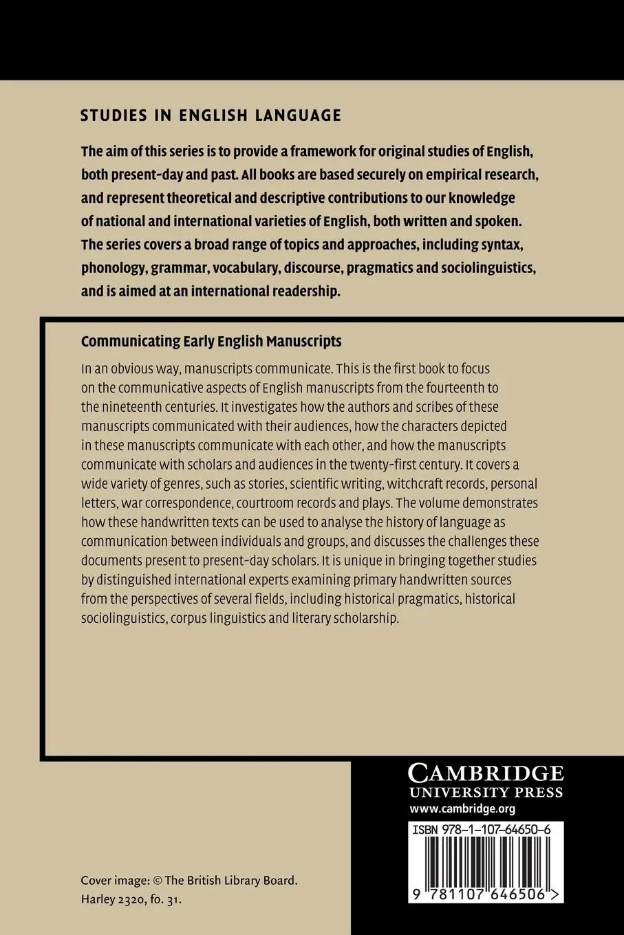 Rückseite: 9781107646506 | Communicating Early English Manuscripts | Päivi Pahta (u. a.) | Buch