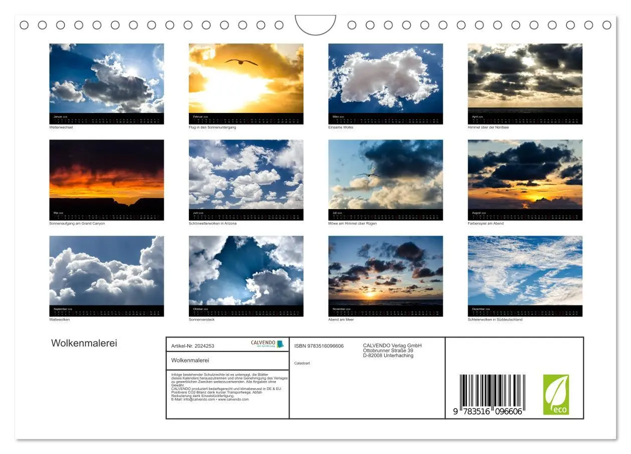 Bild: 9783516096606 | Wolkenmalerei (Wandkalender 2026 DIN A4 quer), CALVENDO Monatskalender