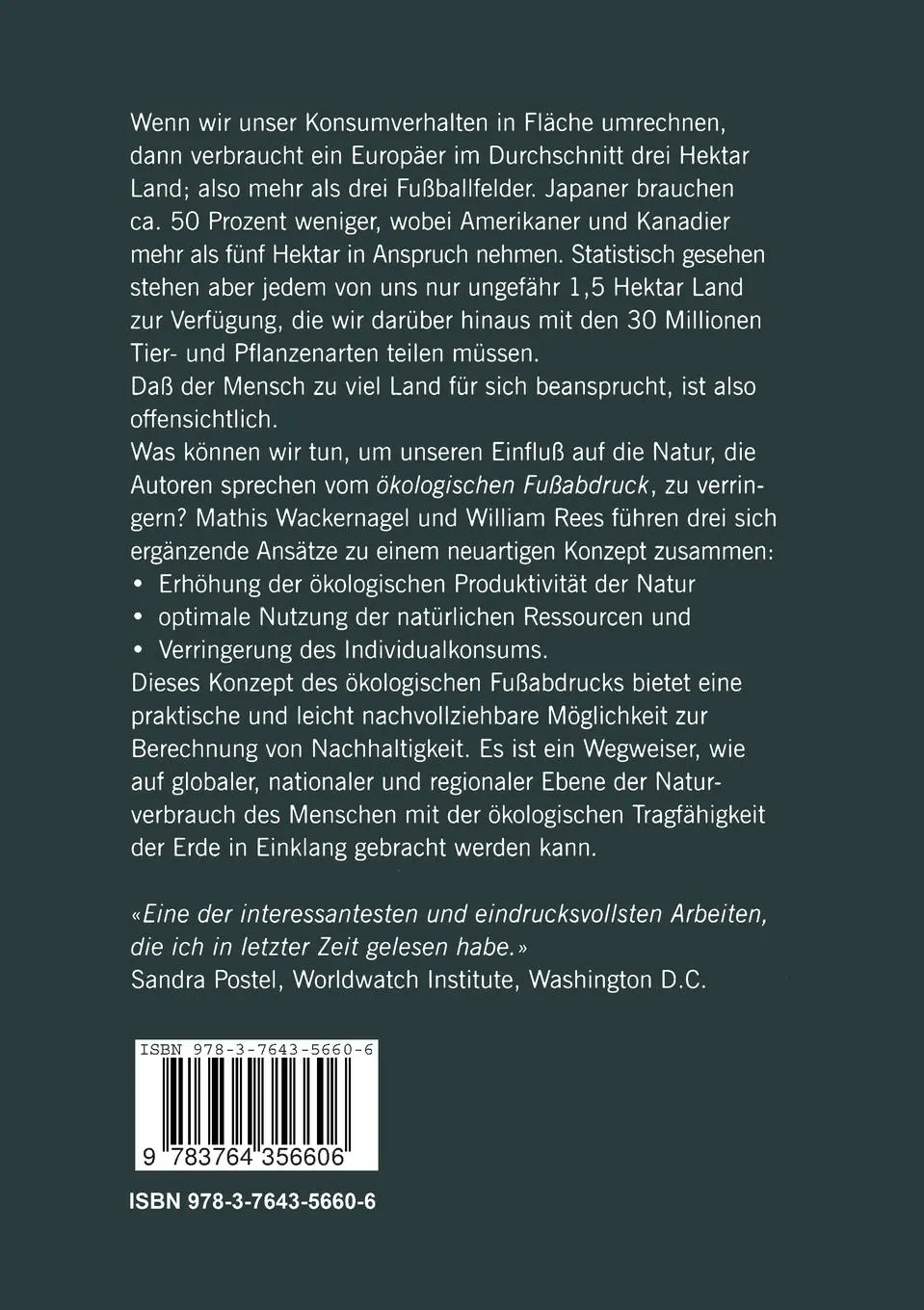 Rückseite: 9783764356606 | Unser ökologischer Fußabdruck | William Rees (u. a.) | Taschenbuch