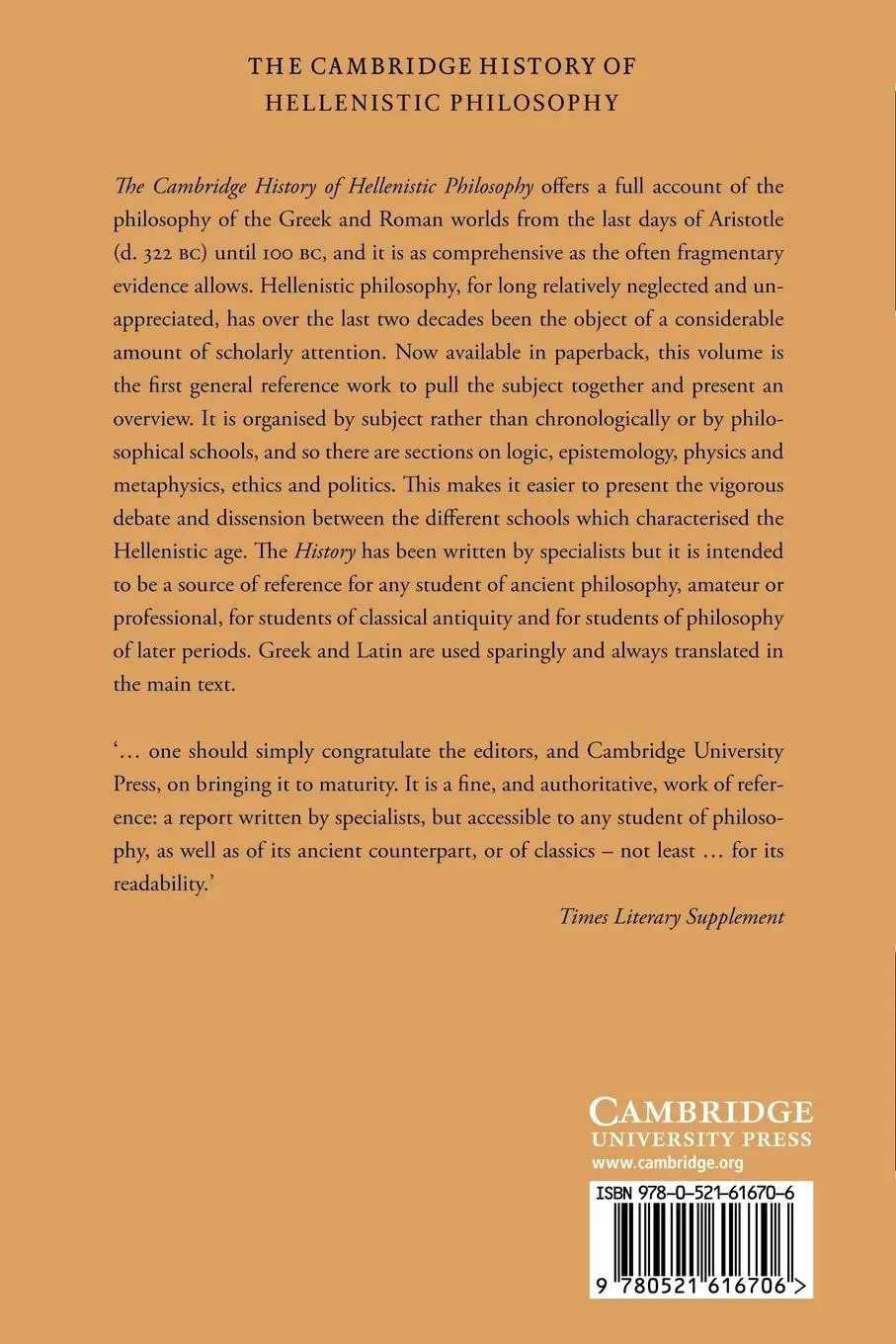 Rückseite: 9780521616706 | The Cambridge History of Hellenistic Philosophy | Barnes (u. a.)