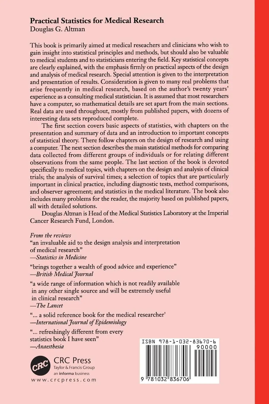 Rückseite: 9781032836706 | Practical Statistics for Medical Research | Douglas G Altman | Buch