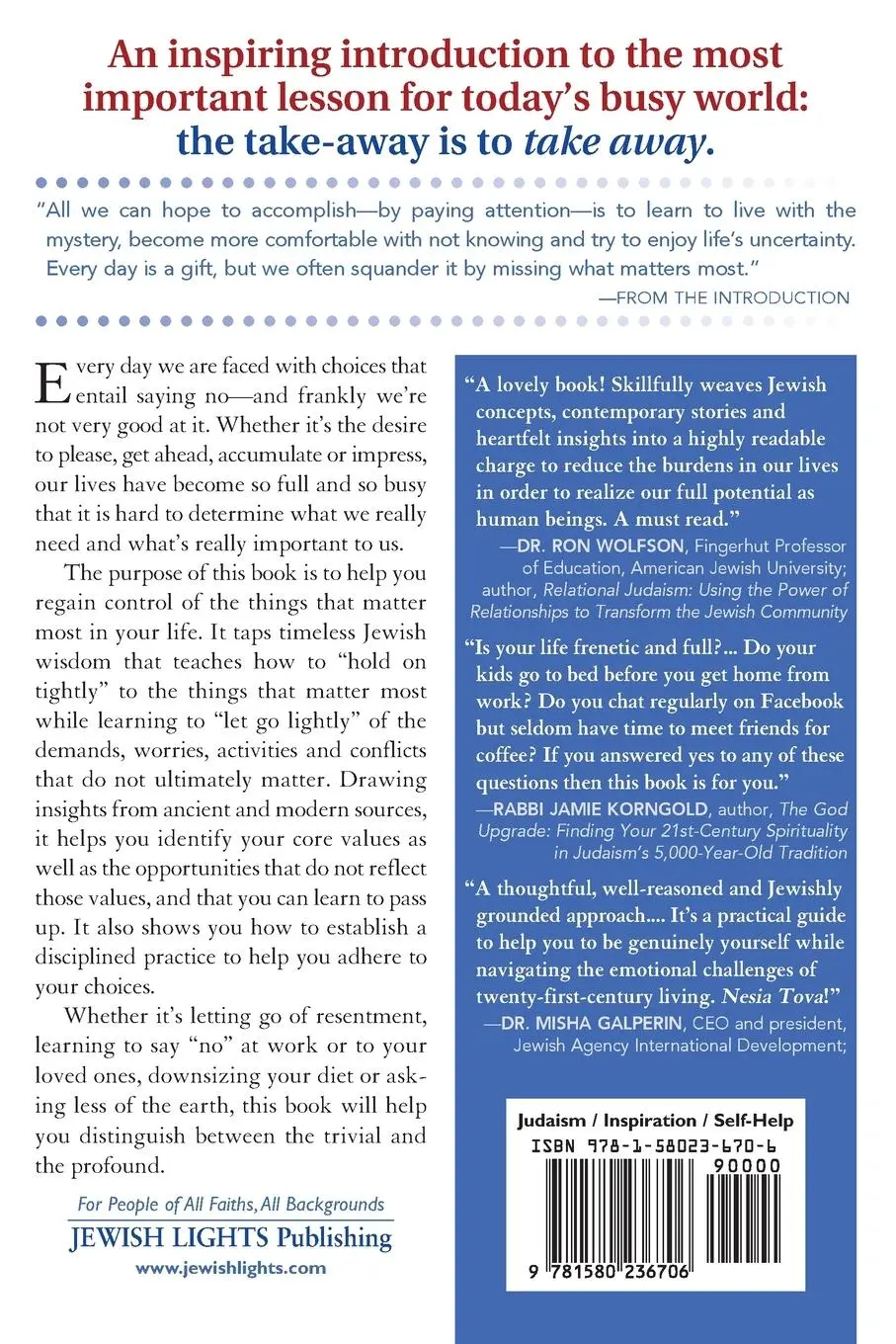 Rückseite: 9781580236706 | Saying No and Letting Go | DHL Rabbi Edwin Goldberg | Taschenbuch