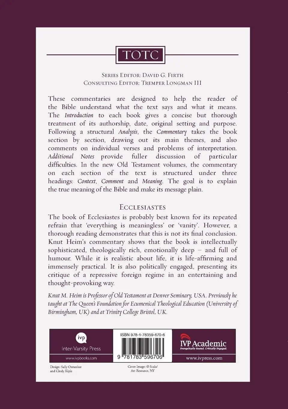 Rückseite: 9781783596706 | Ecclesiastes | An Introduction And Commentary | Knut Martin Heim | IVP