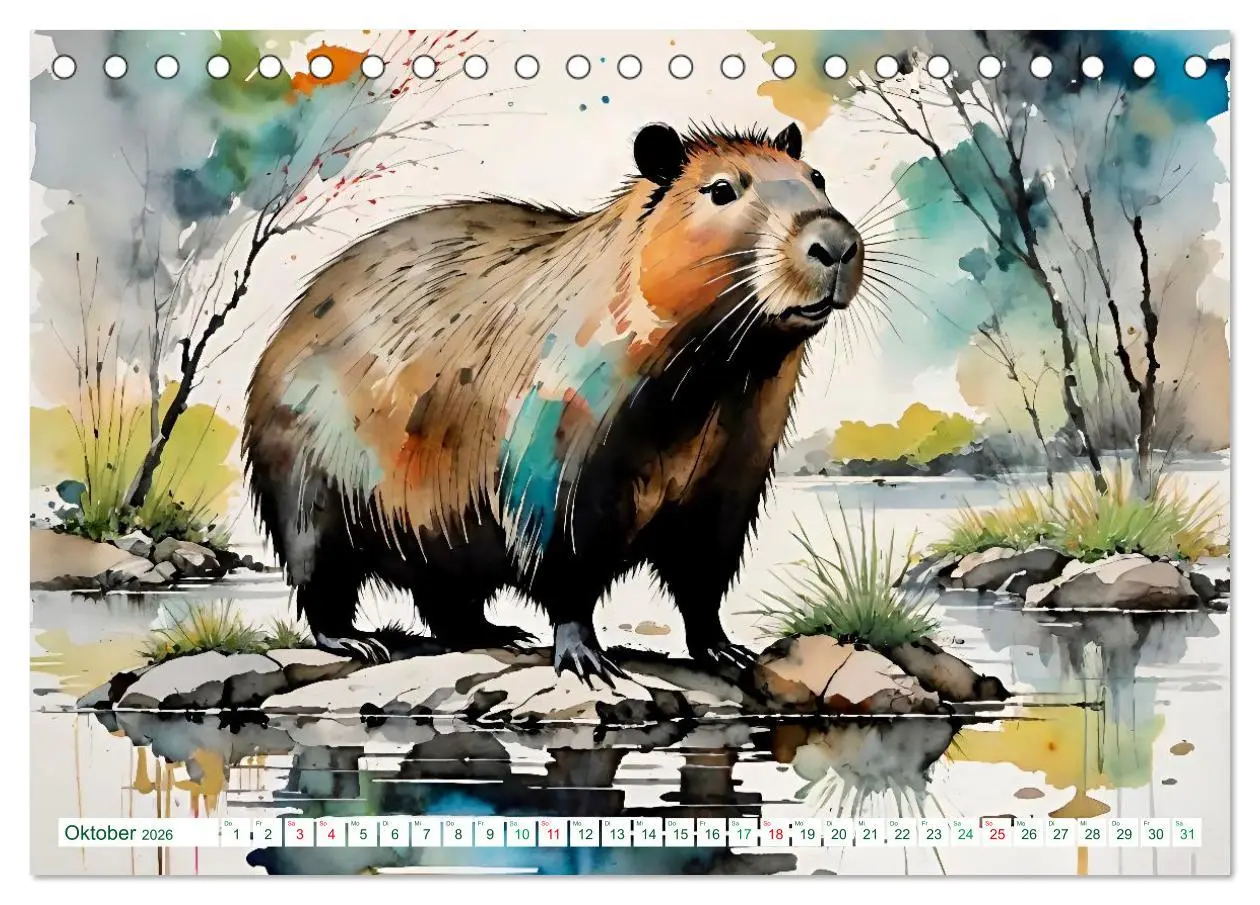 Bild: 9783457816806 | Das Capybara (Tischkalender 2026 DIN A5 quer), CALVENDO Monatskalender