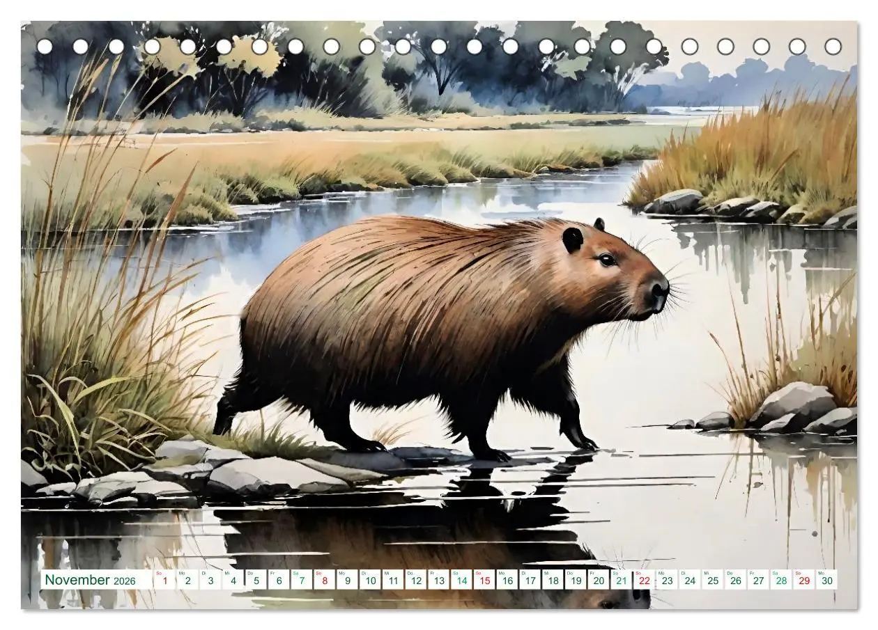 Bild: 9783457816806 | Das Capybara (Tischkalender 2026 DIN A5 quer), CALVENDO Monatskalender