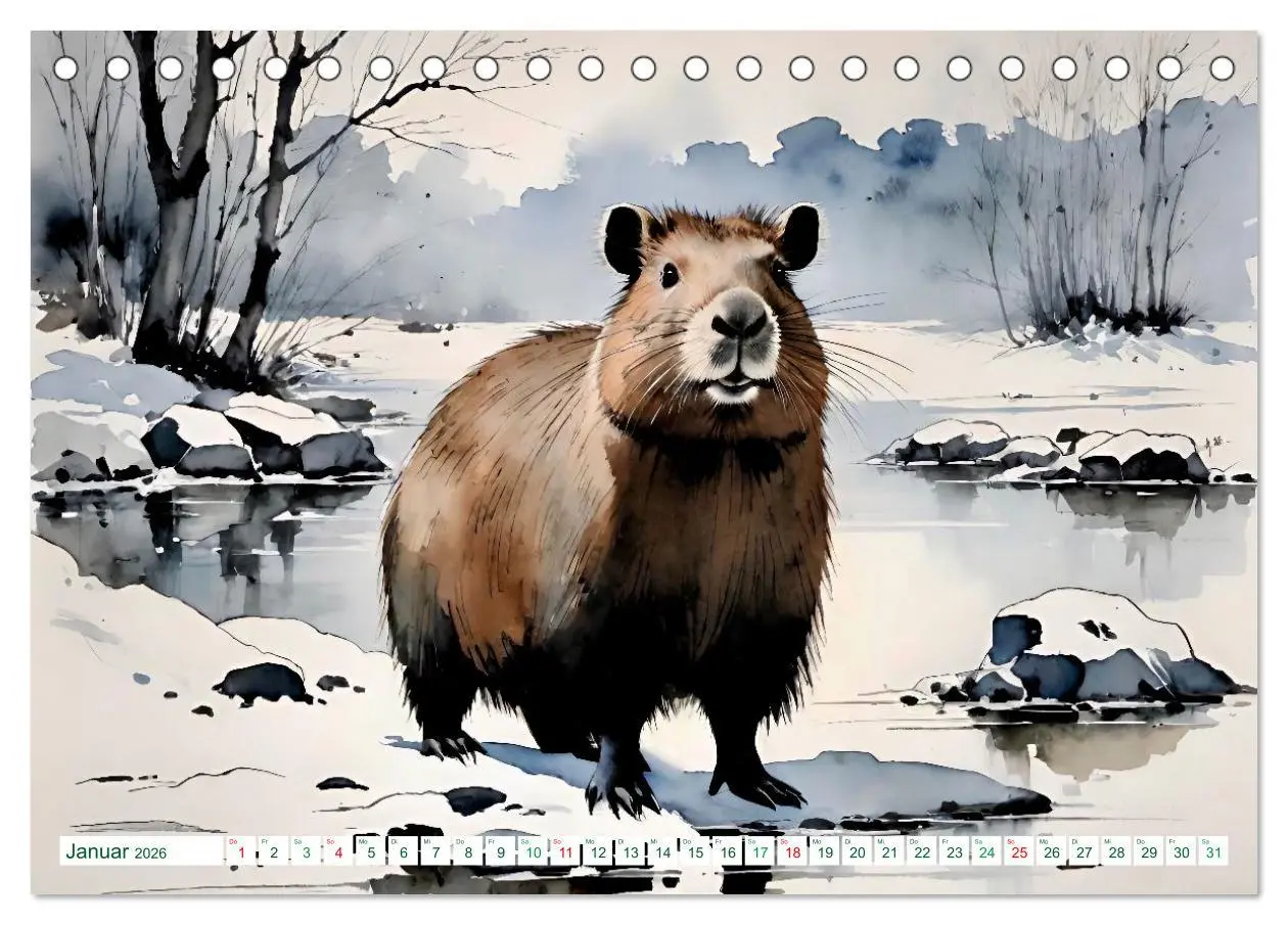 Bild: 9783457816806 | Das Capybara (Tischkalender 2026 DIN A5 quer), CALVENDO Monatskalender