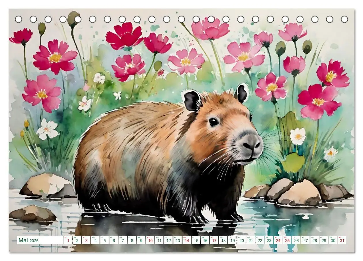 Bild: 9783457816806 | Das Capybara (Tischkalender 2026 DIN A5 quer), CALVENDO Monatskalender