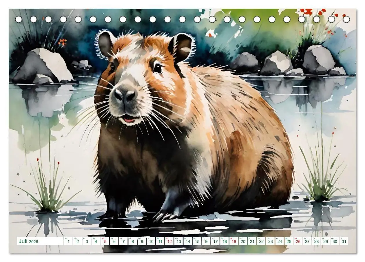 Bild: 9783457816806 | Das Capybara (Tischkalender 2026 DIN A5 quer), CALVENDO Monatskalender