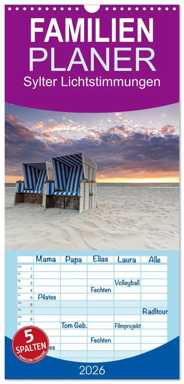 Cover: 9783516516906 | Familienplaner 2026 - Sylter Lichtstimmungen mit 5 Spalten...