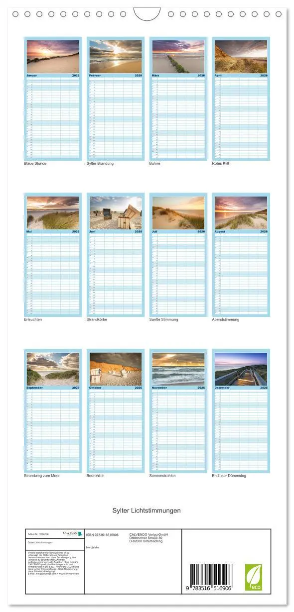 Bild: 9783516516906 | Familienplaner 2026 - Sylter Lichtstimmungen mit 5 Spalten...