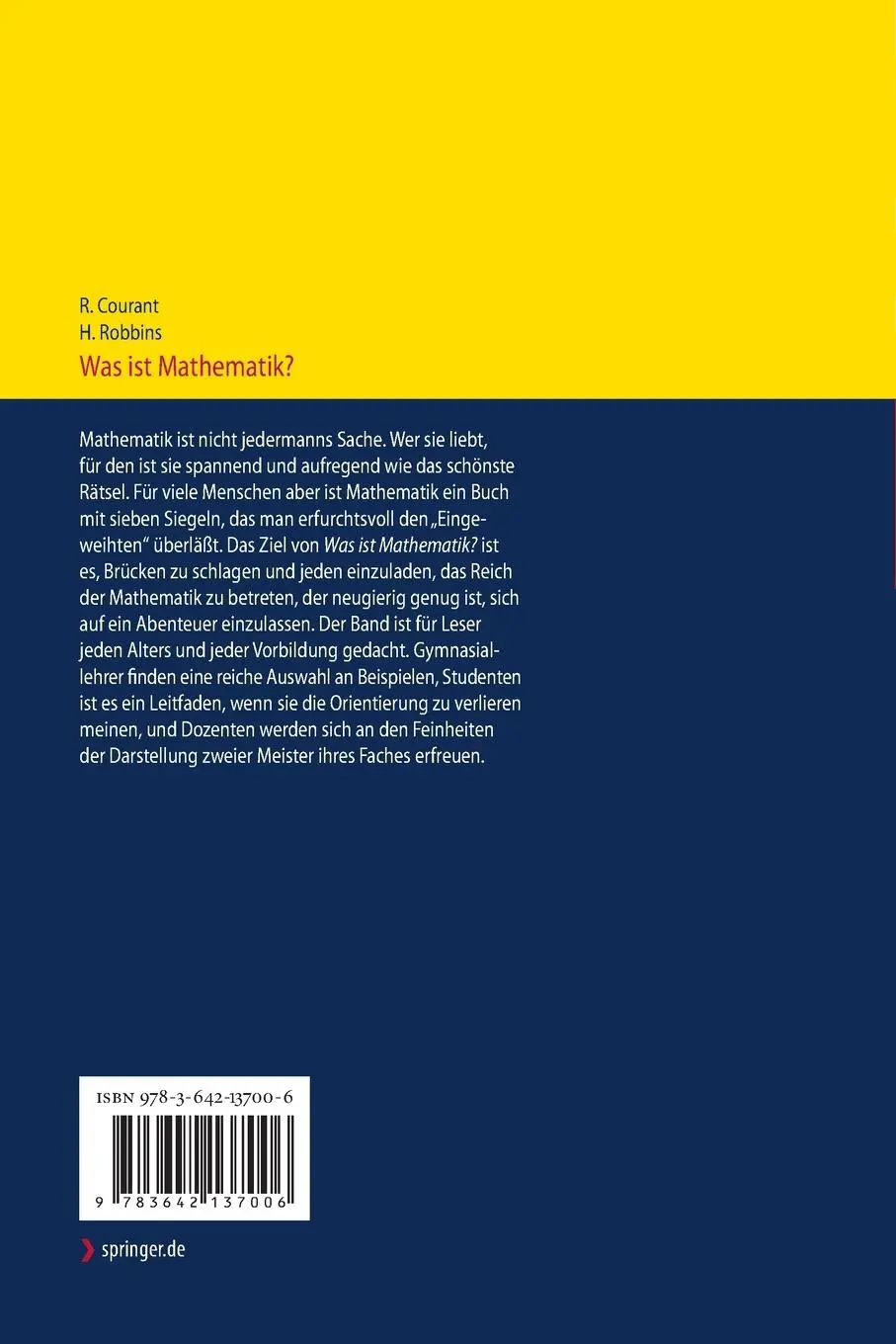 Rückseite: 9783642137006 | Was ist Mathematik? | Herbert Robbins (u. a.) | Taschenbuch | XXII