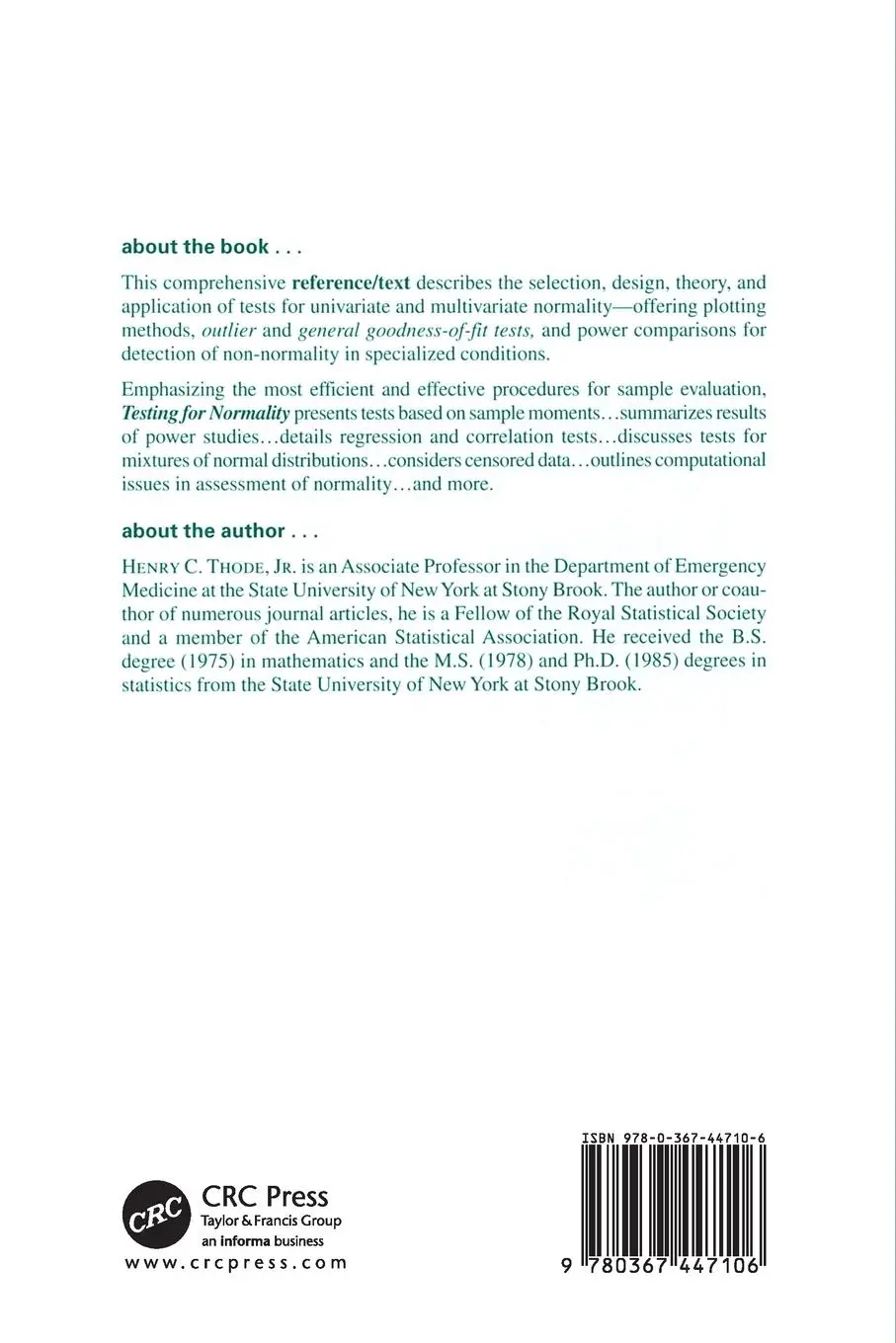 Rückseite: 9780367447106 | Testing for Normality | Henry C Thode | Taschenbuch | Englisch | 2019