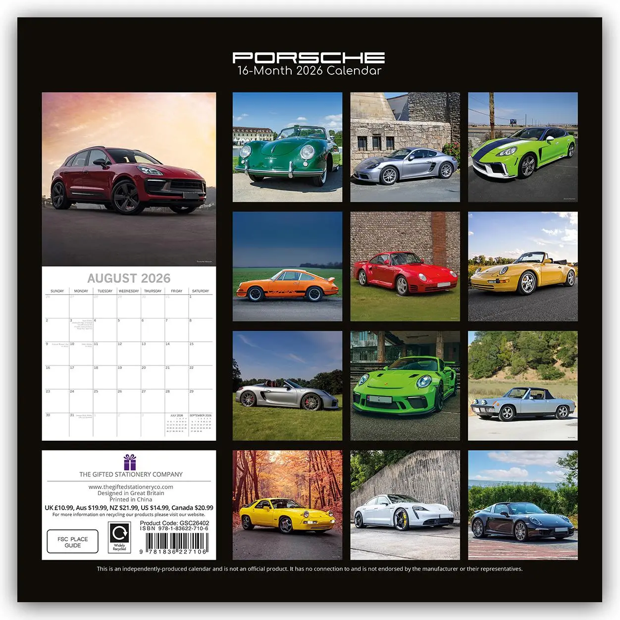 Rückseite: 9781836227106 | Porsche 2026 - 16-Monatskalender | Gifted Stationery Co. Ltd | 14 S.