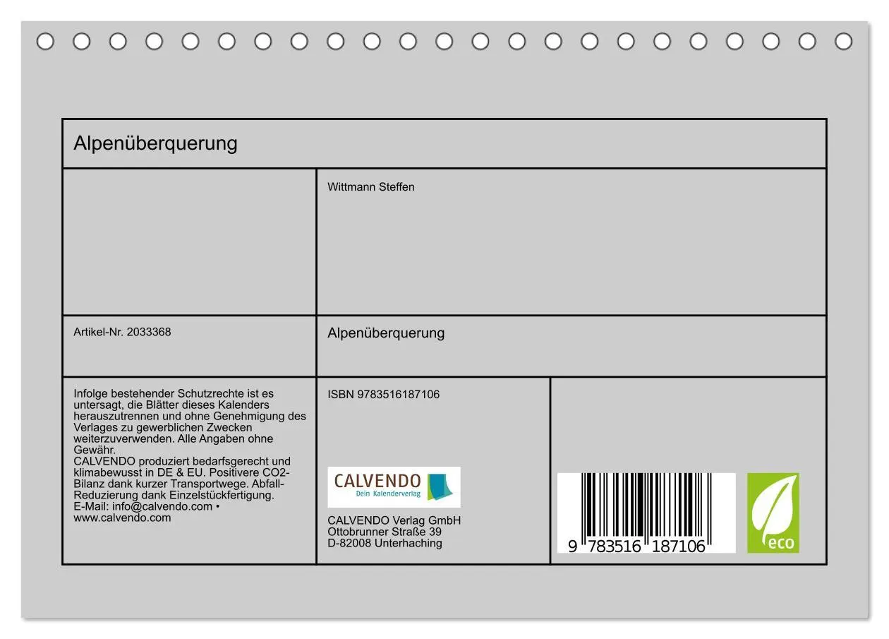 Bild: 9783516187106 | Alpenüberquerung (Tischkalender 2026 DIN A5 quer), CALVENDO...