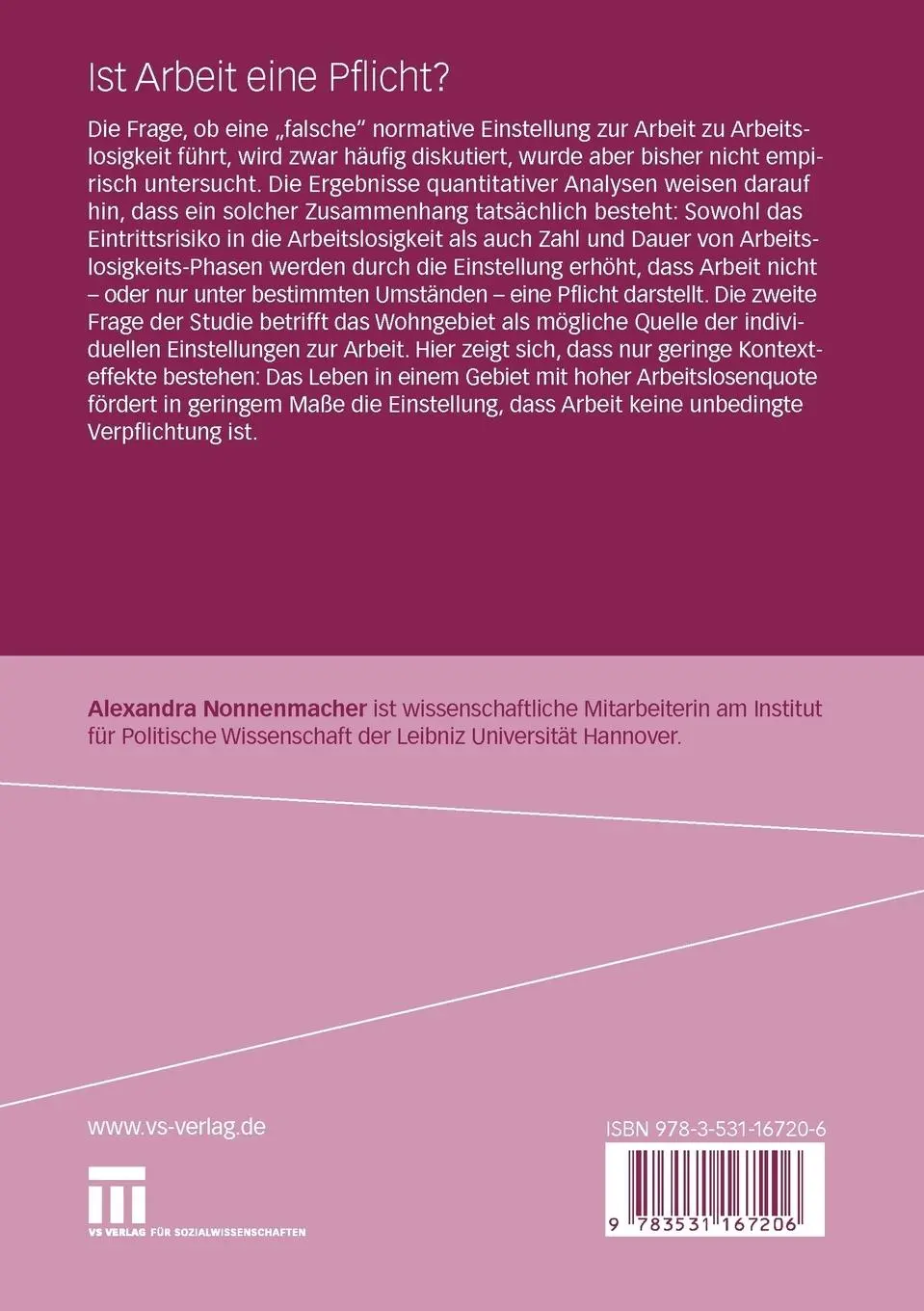 Rückseite: 9783531167206 | Ist Arbeit eine Pflicht? | Alexandra Nonnenmacher | Taschenbuch | 2009