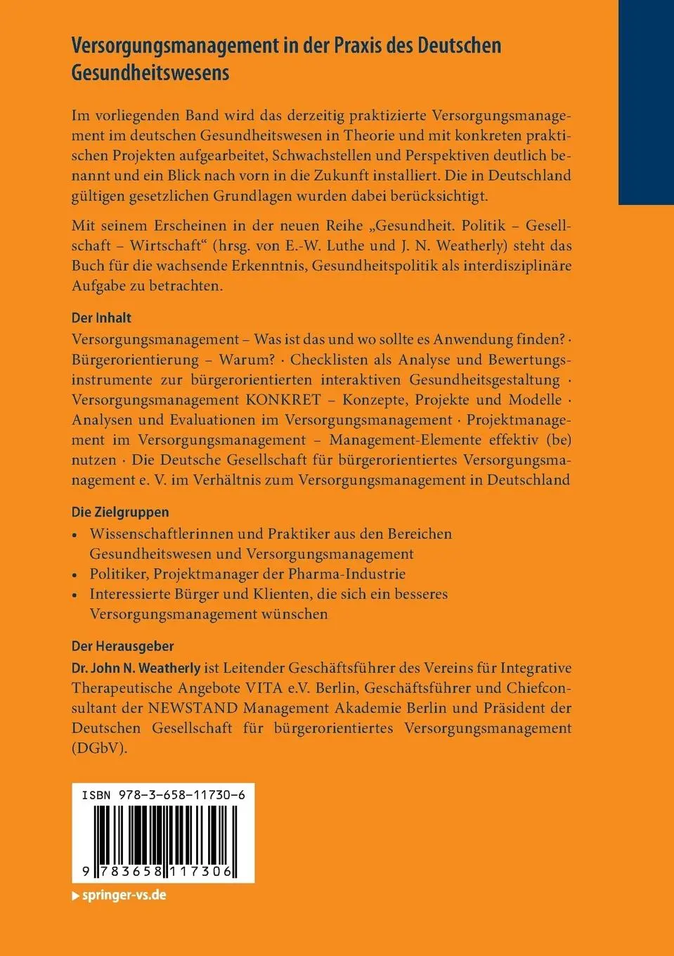 Rückseite: 9783658117306 | Versorgungsmanagement in der Praxis des Deutschen Gesundheitswesens