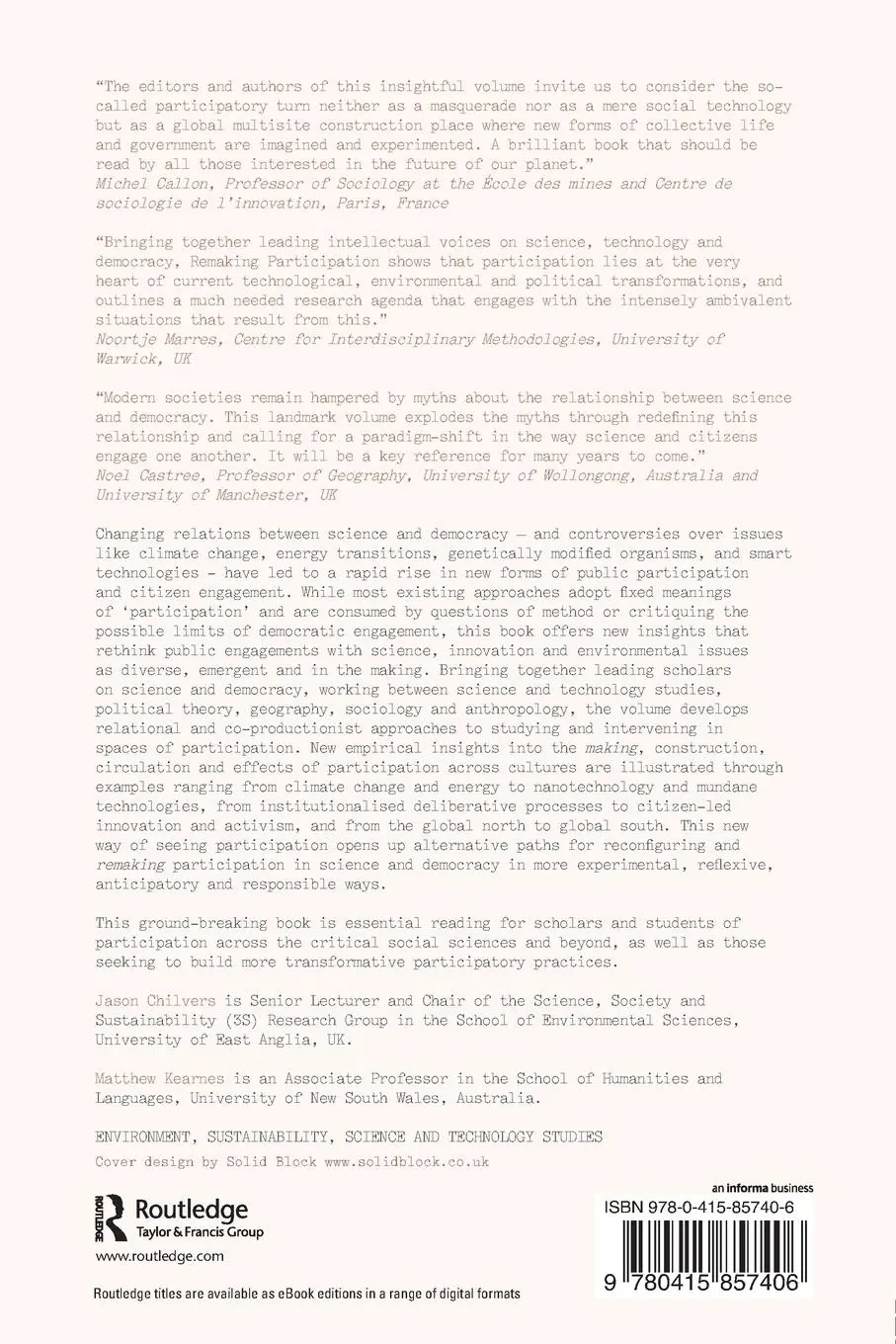 Rückseite: 9780415857406 | Remaking Participation | Science, Environment and Emergent Publics