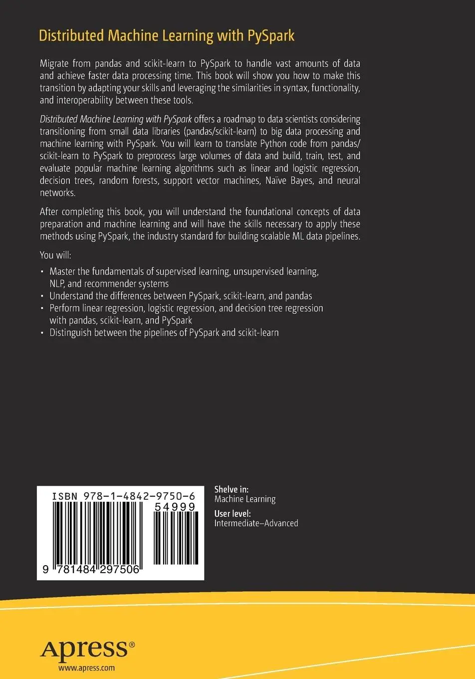 Rückseite: 9781484297506 | Distributed Machine Learning with PySpark | Abdelaziz Testas | Buch