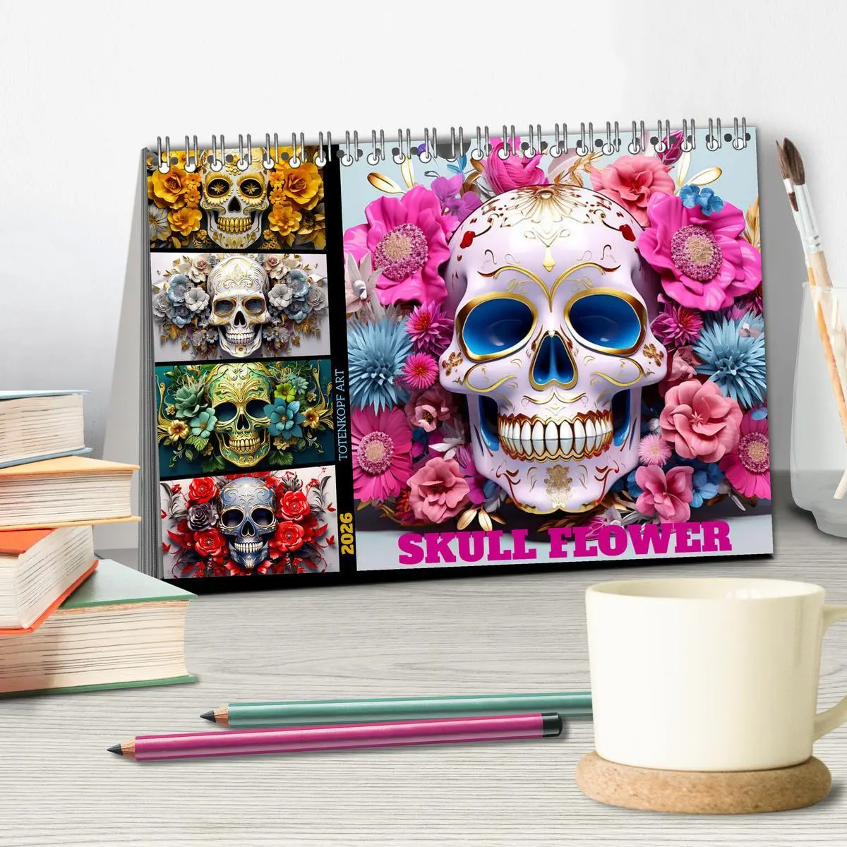 Bild: 9783457507506 | Skull Flower - Totenkopf ART (Tischkalender 2026 DIN A5 quer),...