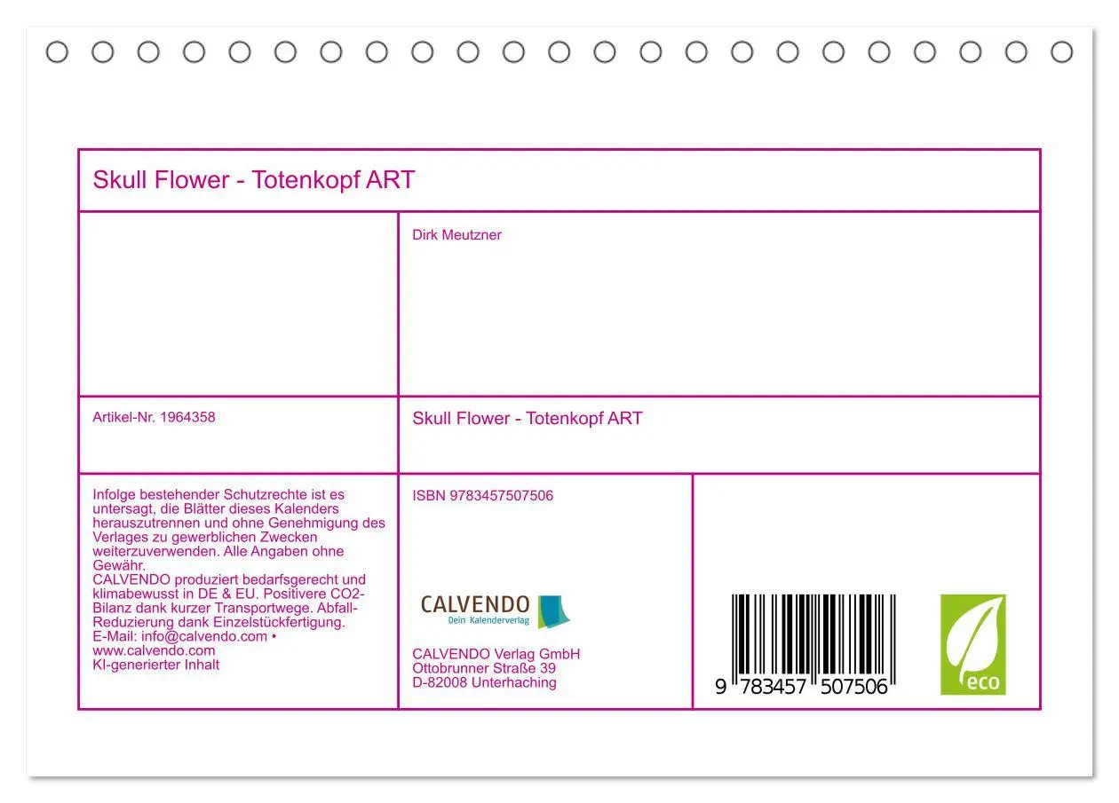 Bild: 9783457507506 | Skull Flower - Totenkopf ART (Tischkalender 2026 DIN A5 quer),...