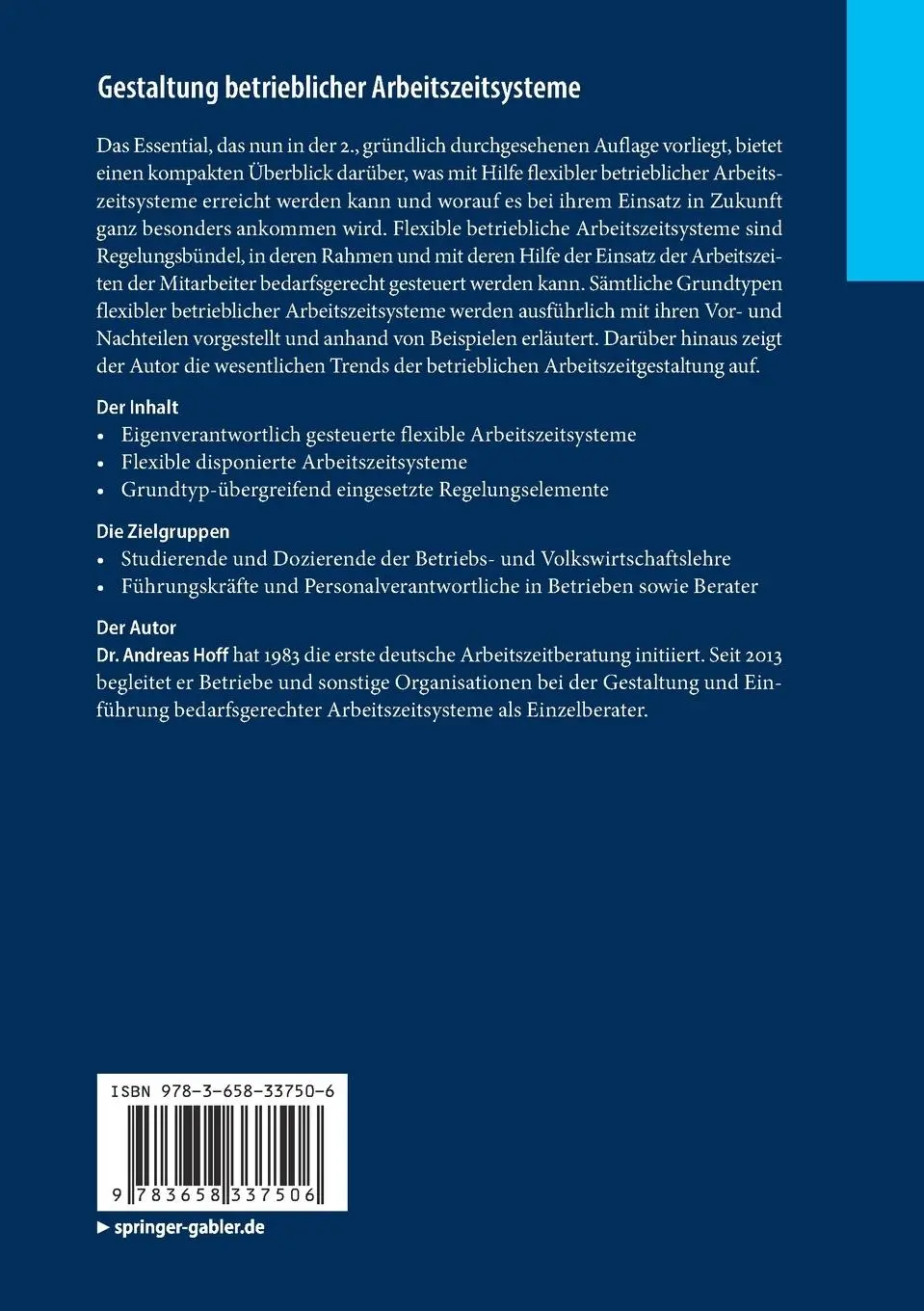 Rückseite: 9783658337506 | Gestaltung betrieblicher Arbeitszeitsysteme | Andreas Hoff | Buch | ix
