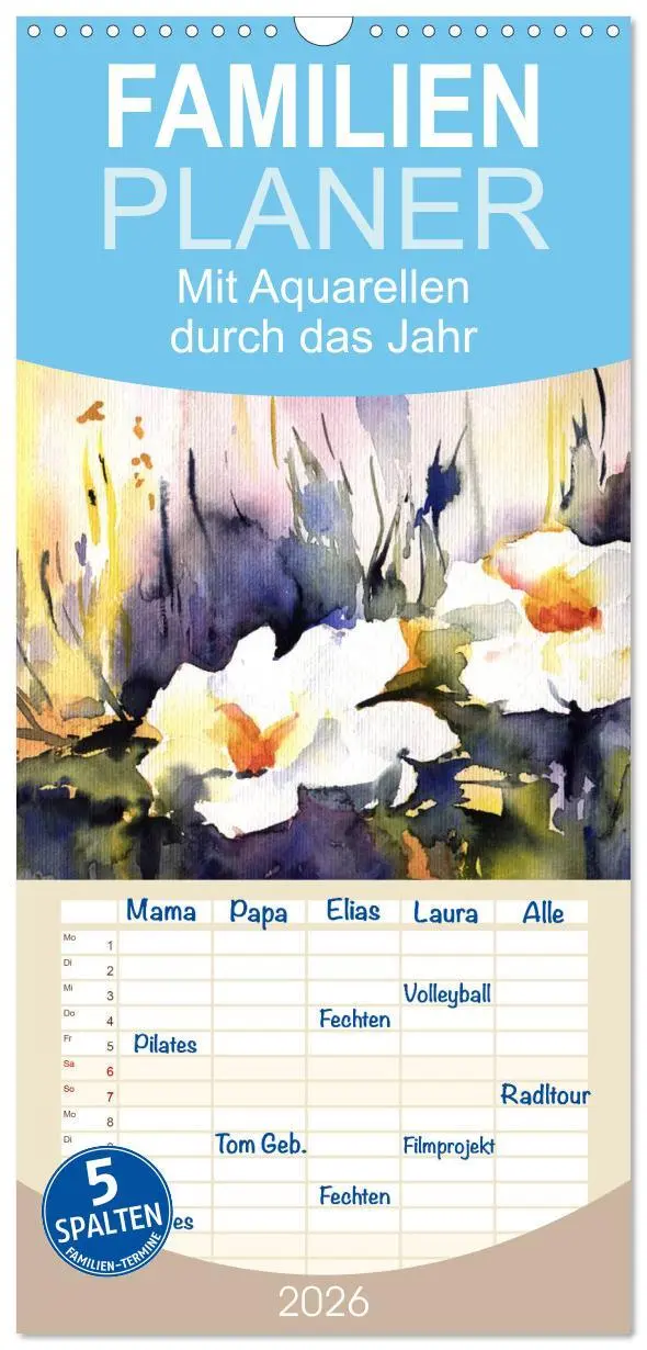 Cover: 9783516517606 | Familienplaner 2026 - Mit Aquarellen durch das Jahr mit 5 Spalten...