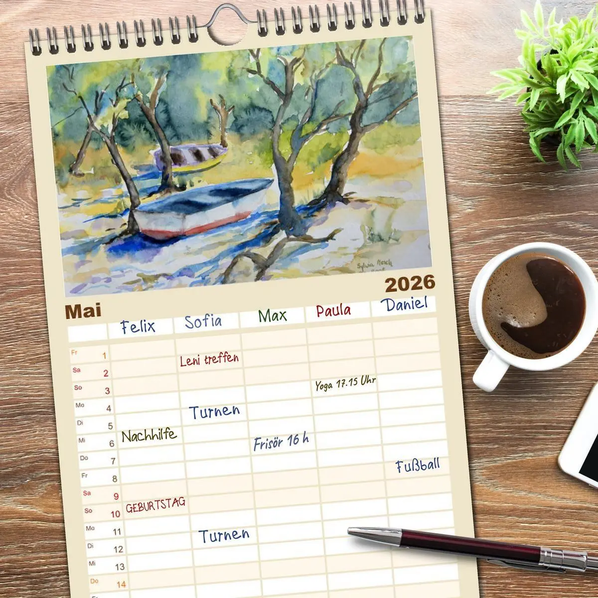 Bild: 9783516517606 | Familienplaner 2026 - Mit Aquarellen durch das Jahr mit 5 Spalten...