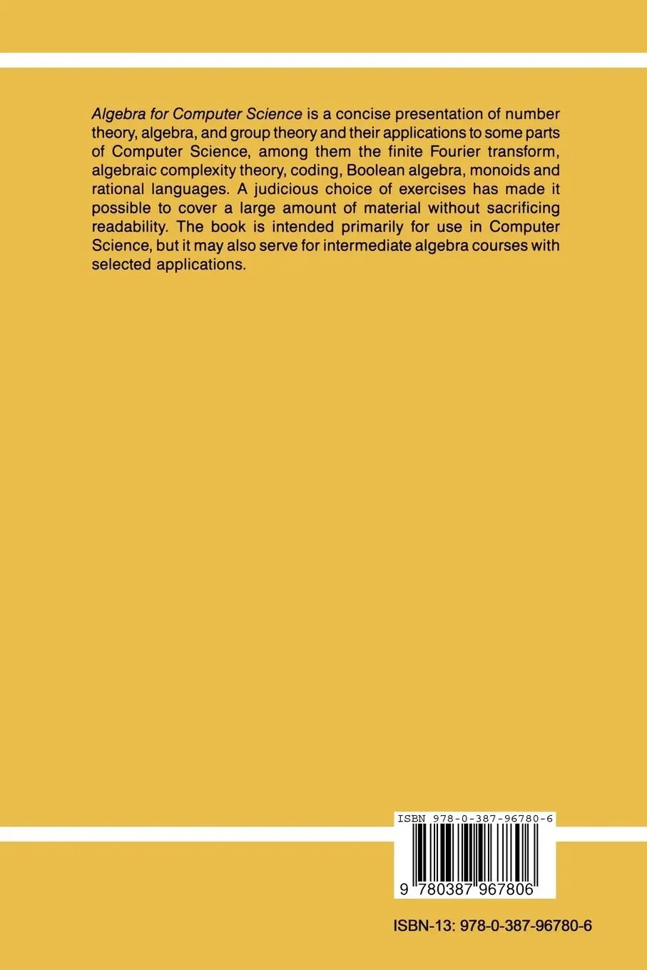 Rückseite: 9780387967806 | Algebra for Computer Science | Torbjörn Tambour (u. a.) | Taschenbuch