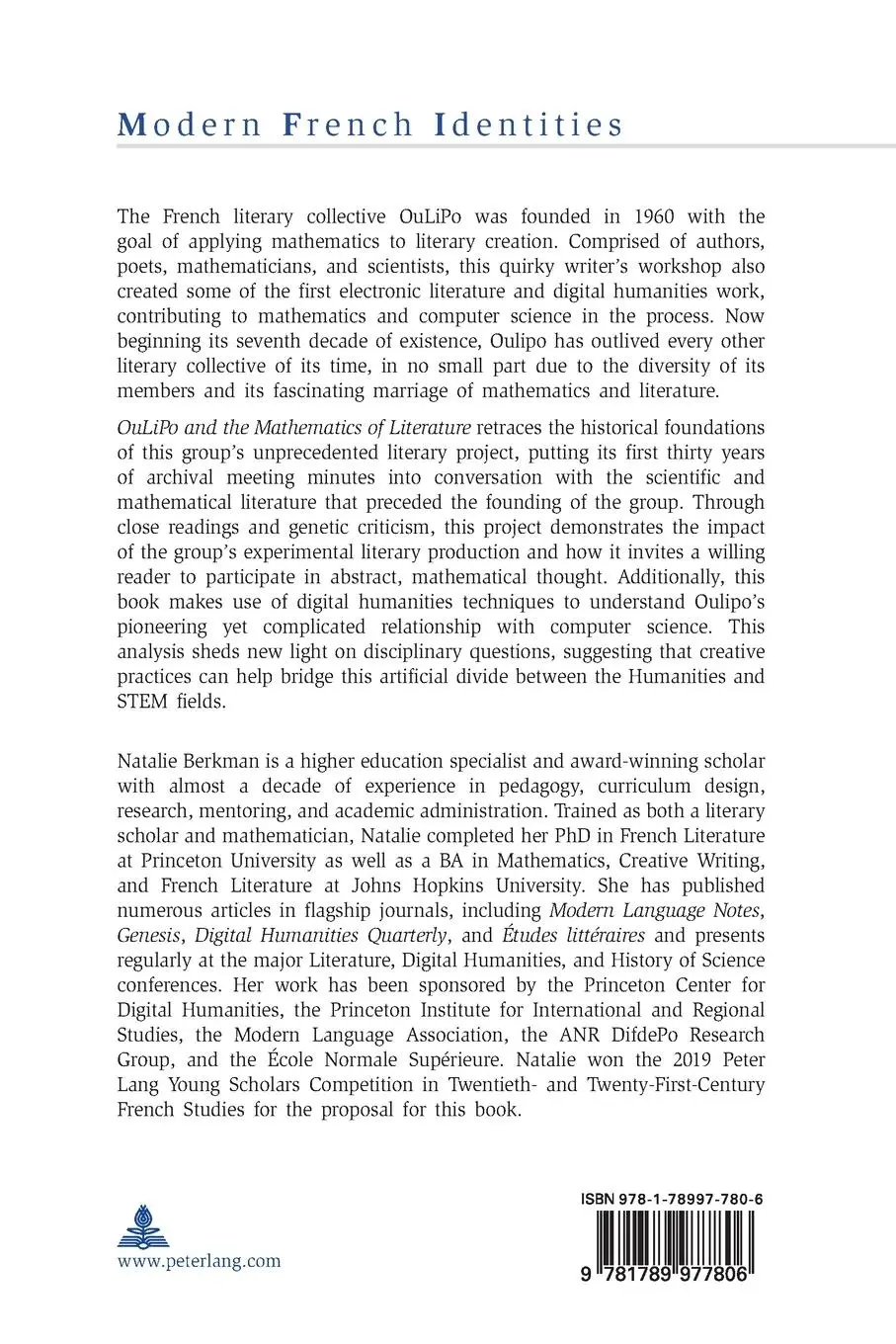 Rückseite: 9781789977806 | OuLiPo and the Mathematics of Literature | Natalie Berkman | Buch