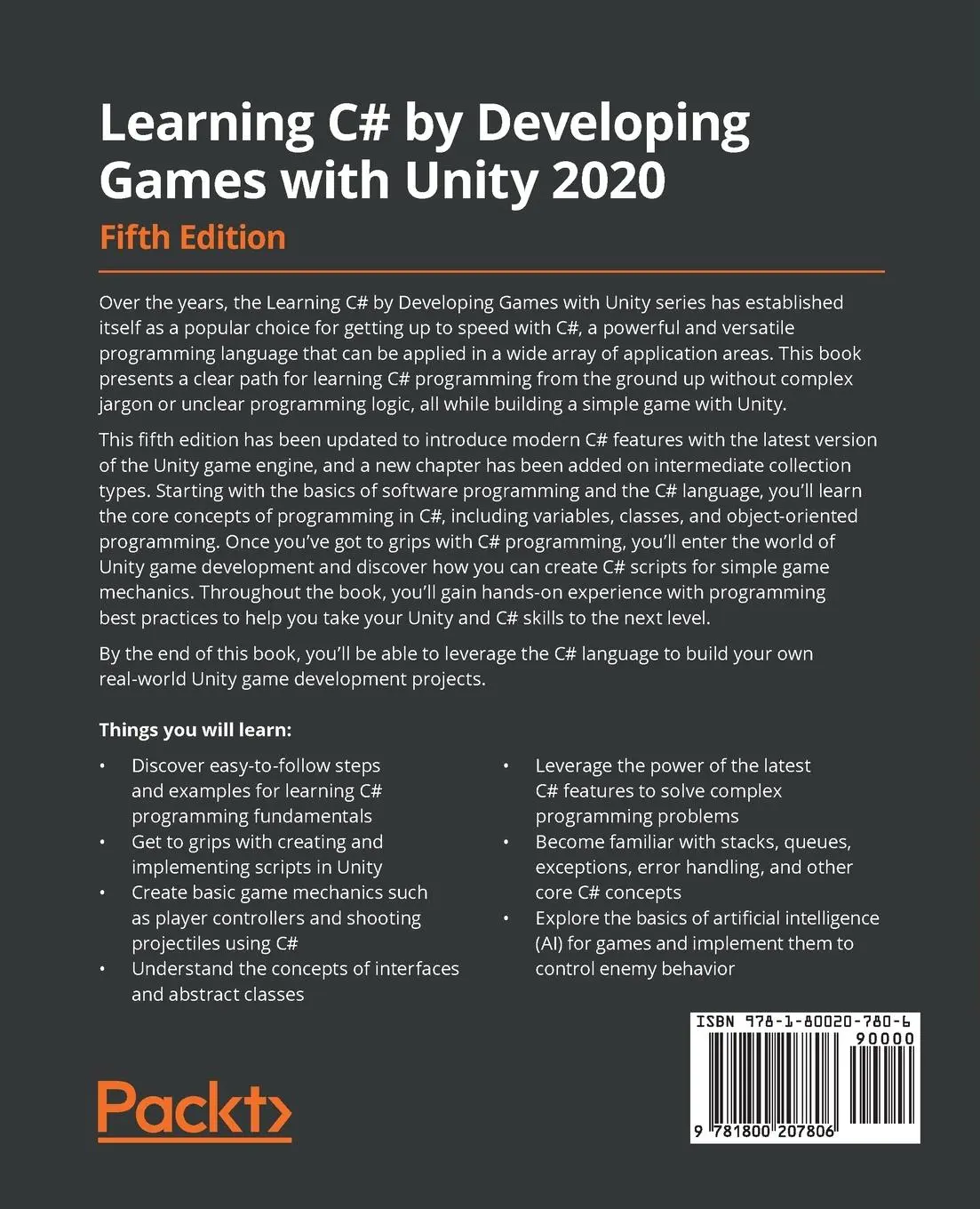 Rückseite: 9781800207806 | Learning C# by Developing Games with Unity 2020 - Fifth Edition | Buch