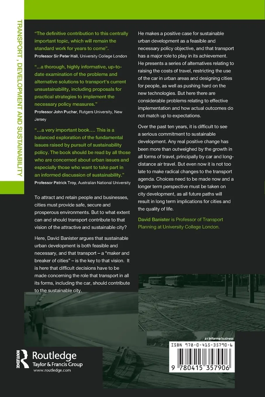 Rückseite: 9780415357906 | Unsustainable Transport | City Transport in the New Century | Banister