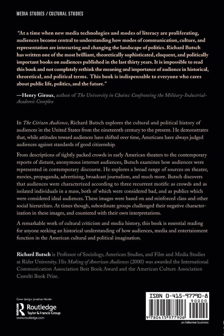 Rückseite: 9780415977906 | The Citizen Audience | Crowds, Publics, and Individuals | Butsch