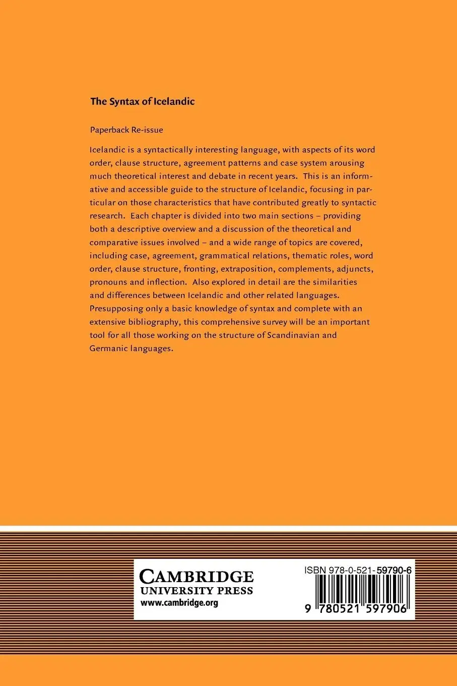 Rückseite: 9780521597906 | The Syntax of Icelandic | Hoskuldur Thrainsson (u. a.) | Taschenbuch