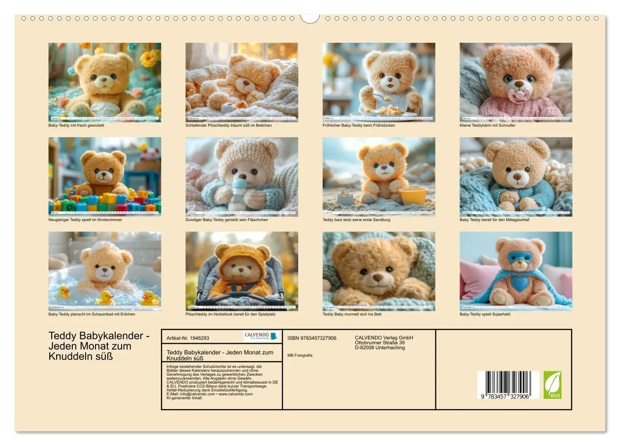Bild: 9783457327906 | Teddy Babykalender - Jeden Monat zum Knuddeln süß (hochwertiger...