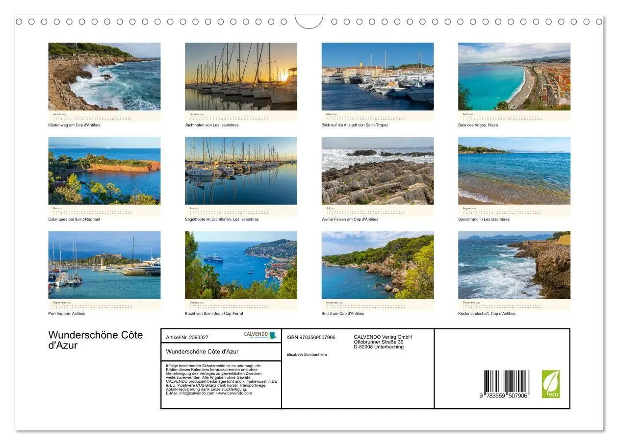 Bild: 9783569507906 | Wunderschöne Côte d'Azur (Wandkalender 2027 DIN A3 quer), CALVENDO...