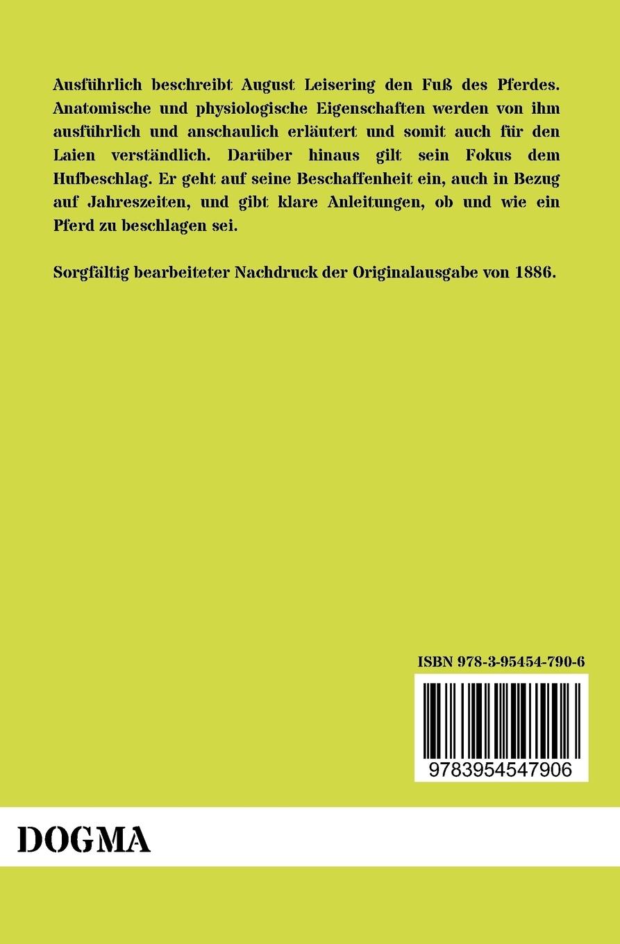 Rückseite: 9783954547906 | Der Fuss des Pferdes in Rücksicht auf Bau, Verrichtungen und...