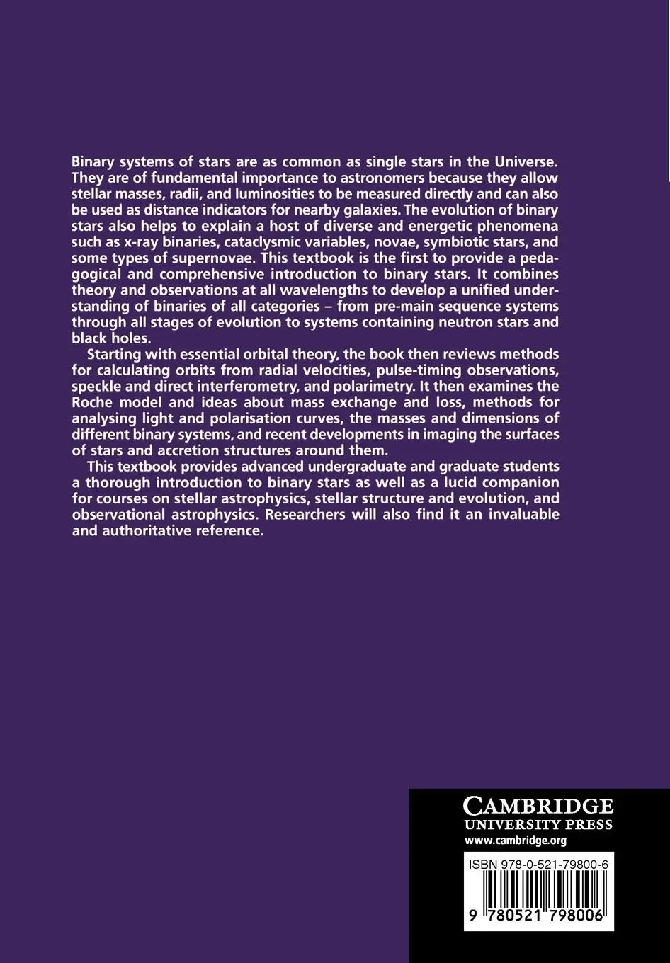 Rückseite: 9780521798006 | An Introduction to Close Binary Stars | R. W. Hilditch | Taschenbuch