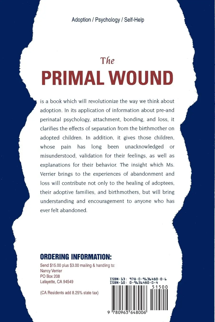 Rückseite: 9780963648006 | The Primal Wound | Nancy N Verrier | Taschenbuch | Englisch | 2003