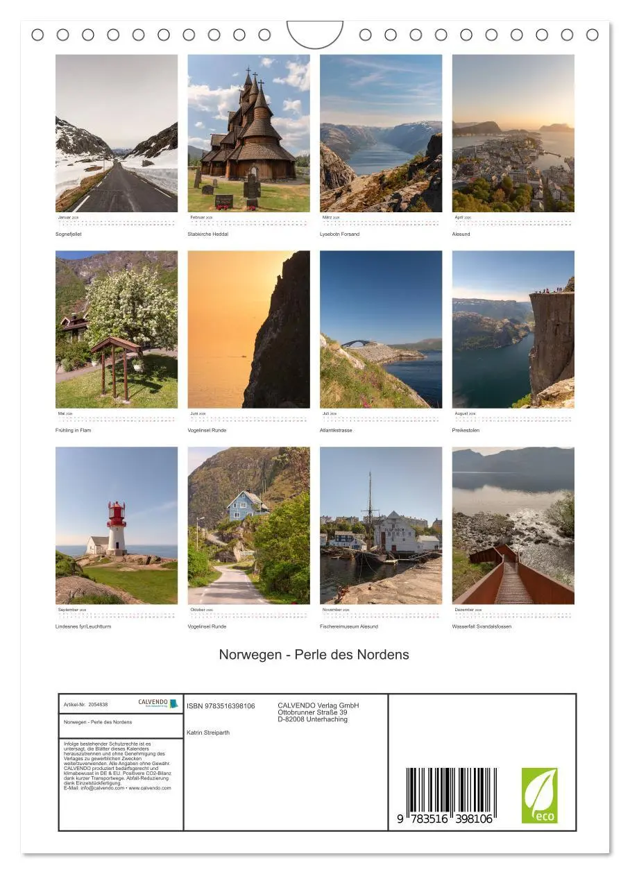 Bild: 9783516398106 | Norwegen - Perle des Nordens (Wandkalender 2026 DIN A4 hoch),...