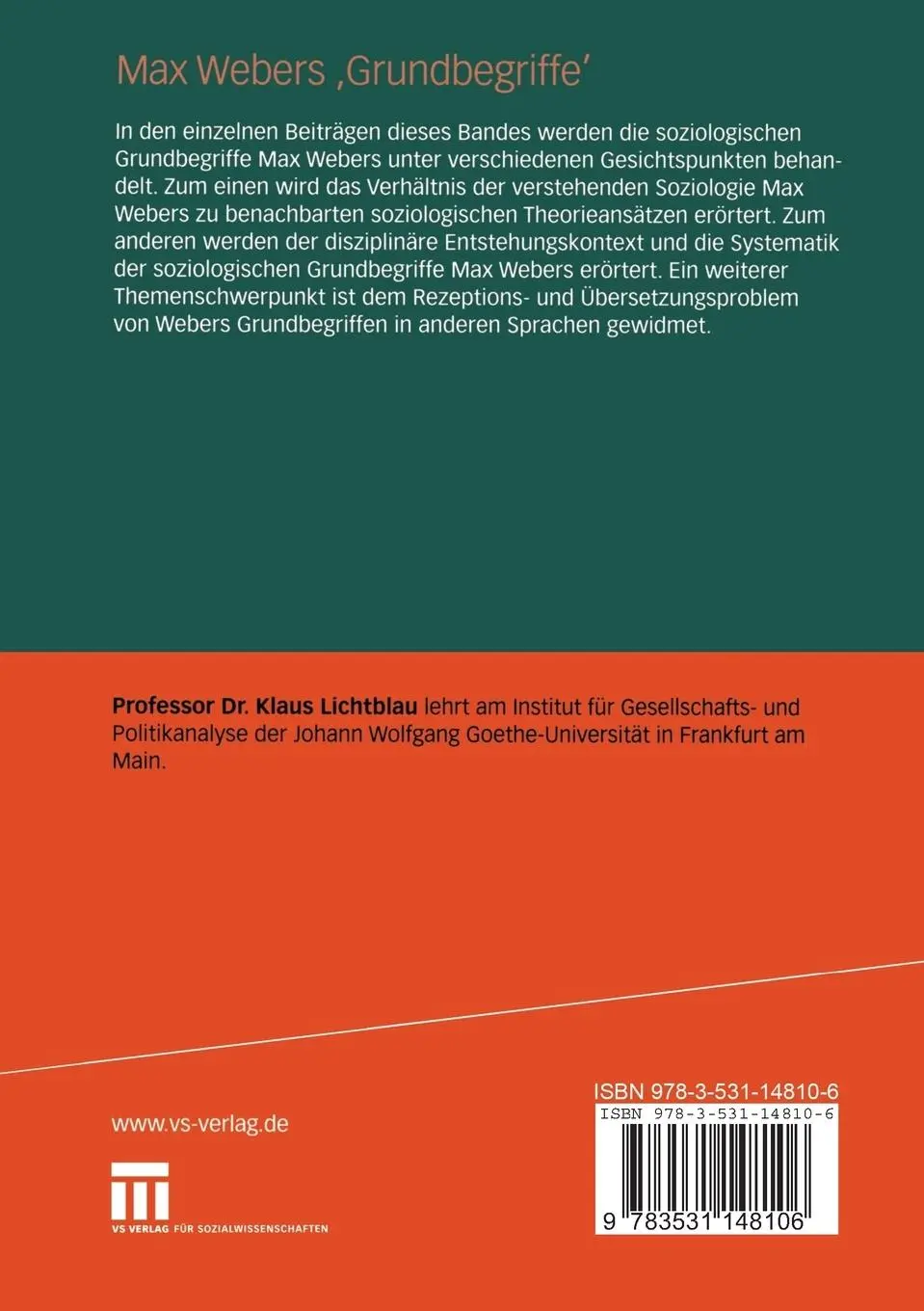 Rückseite: 9783531148106 | Max Webers 'Grundbegriffe' | Klaus Lichtblau | Taschenbuch | Paperback