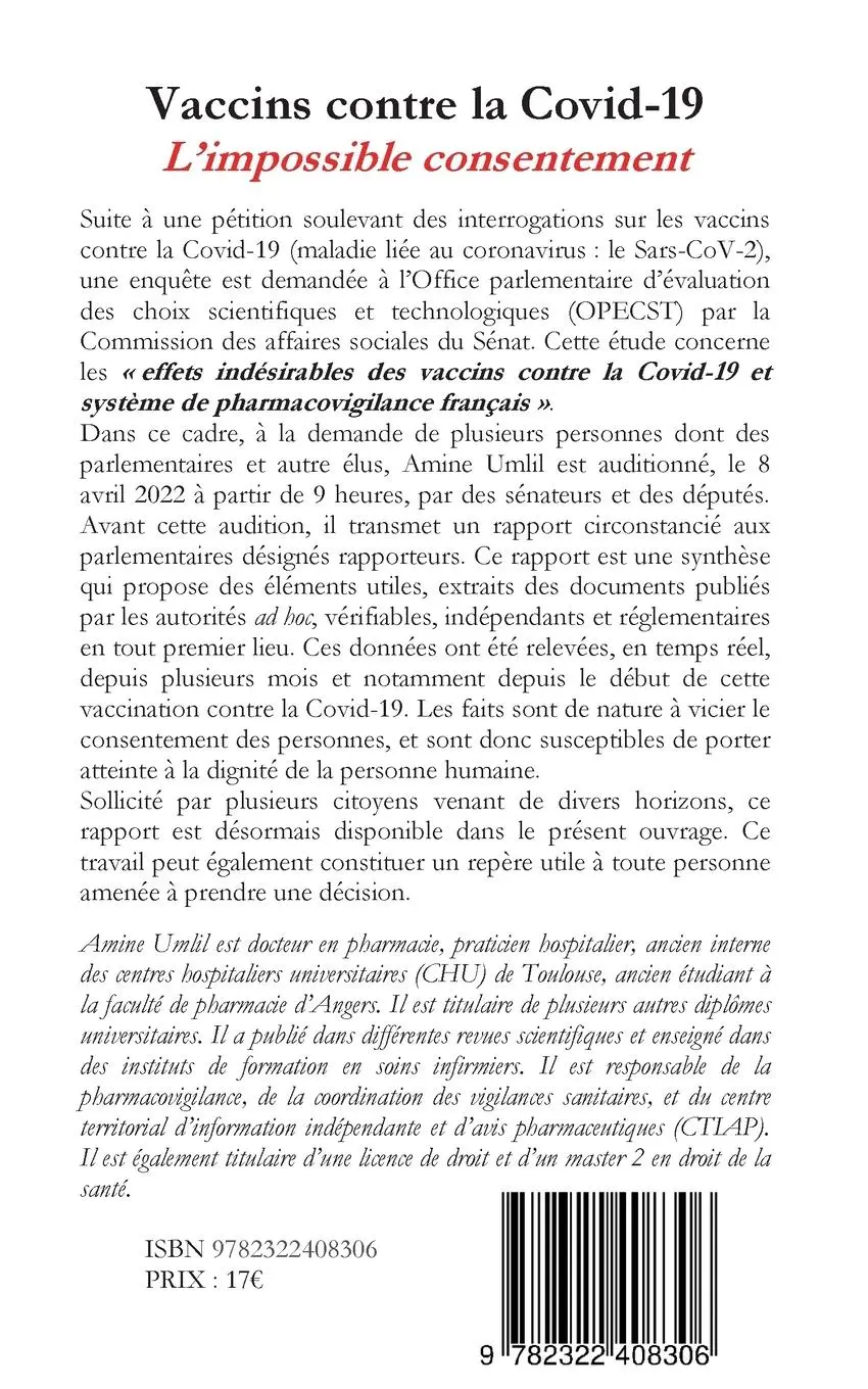 Rückseite: 9782322408306 | Vaccins contre la Covid-19 : L'impossible consentement | Amine Umlil