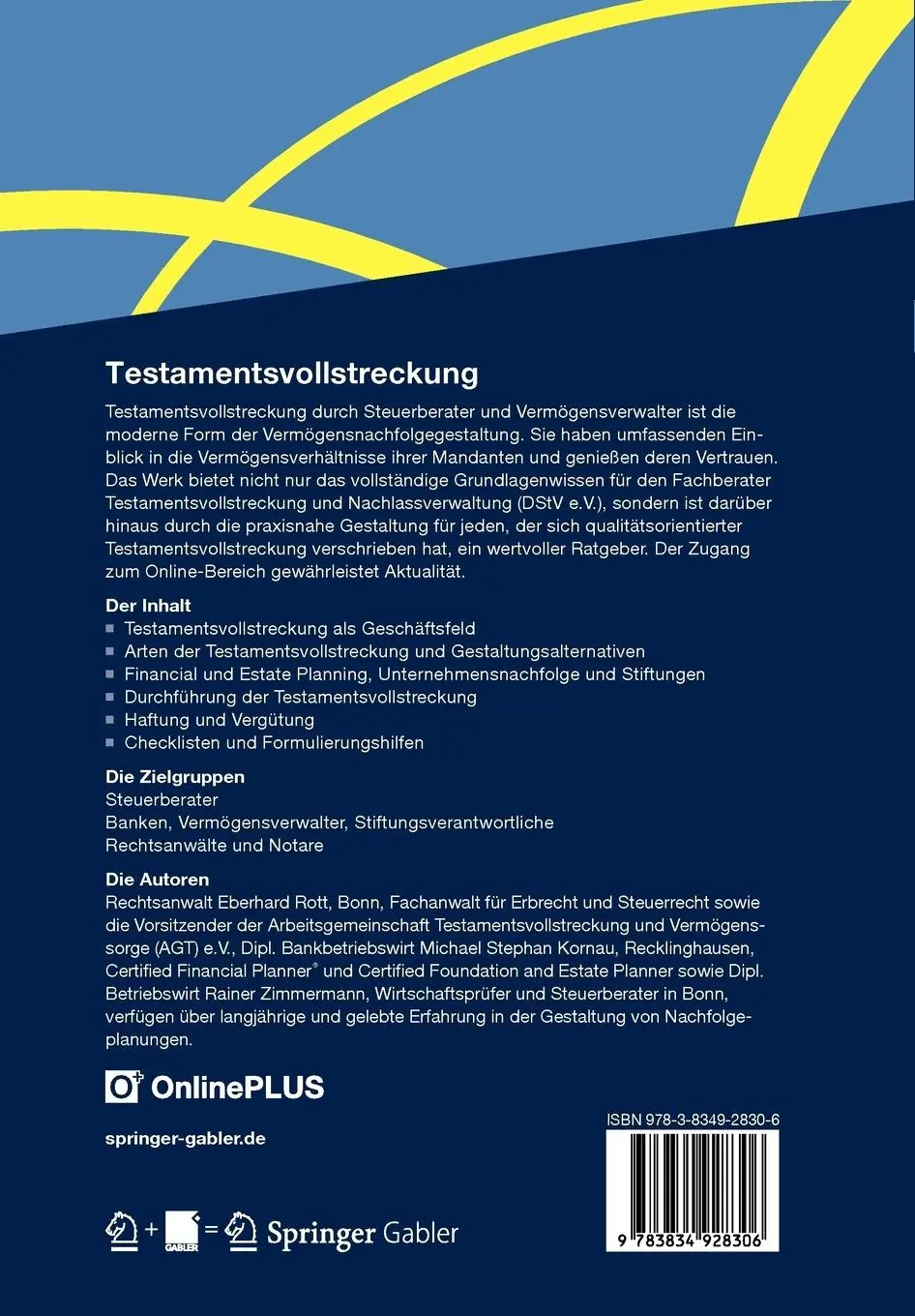 Rückseite: 9783834928306 | Testamentsvollstreckung | Eberhard Rott (u. a.) | Taschenbuch | xxxv