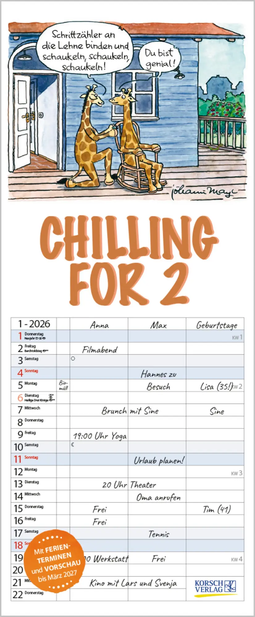 Cover: 9783731888406 | Chilling for 2 2026 | Verlag Korsch | Kalender | Spiralbindung | 14 S.