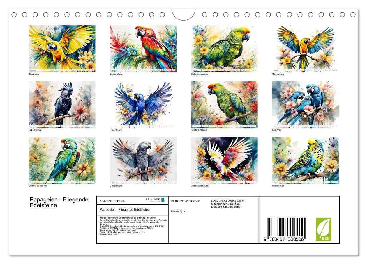 Bild: 9783457338506 | Papageien - Fliegende Edelsteine (Wandkalender 2026 DIN A4 quer),...
