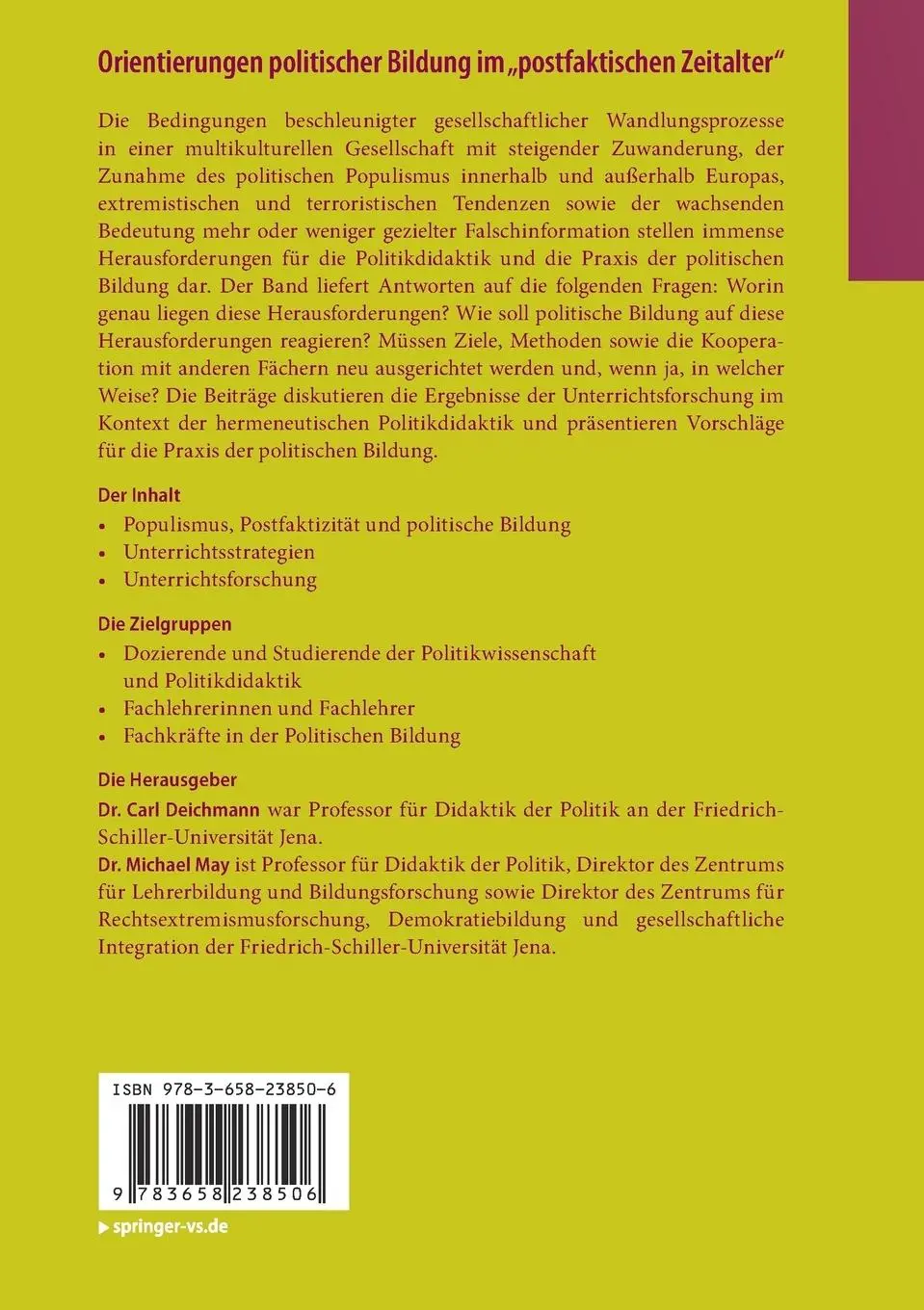 Rückseite: 9783658238506 | Orientierungen politischer Bildung im "postfaktischen Zeitalter" | xix
