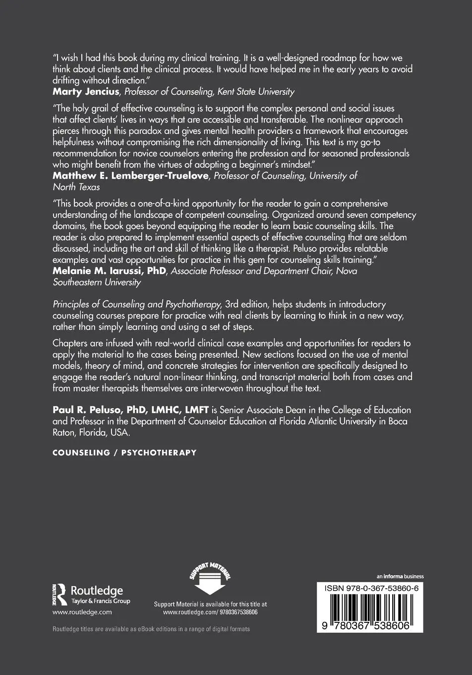 Rückseite: 9780367538606 | Principles of Counseling and Psychotherapy | Paul R. Peluso | Buch