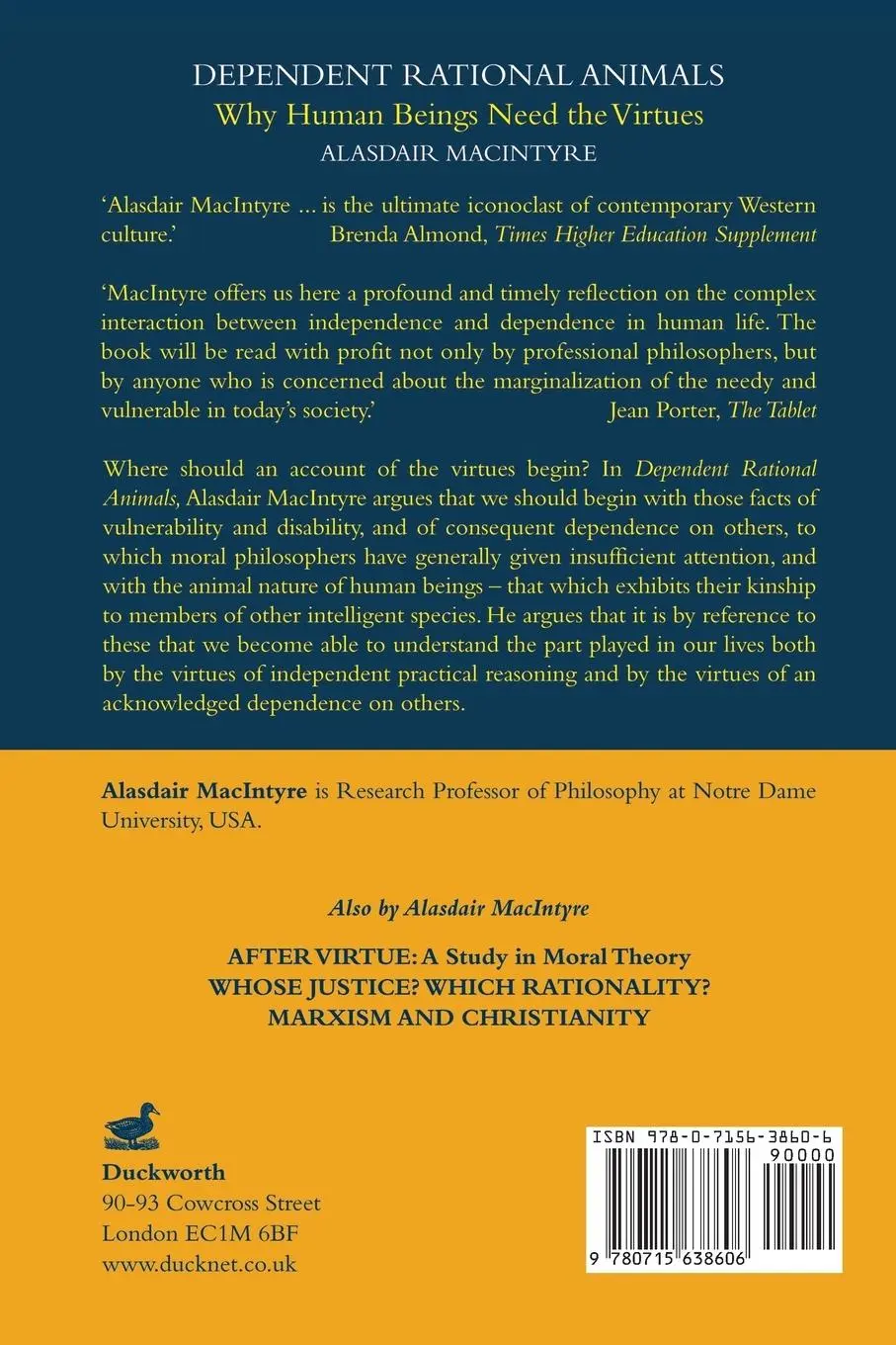 Rückseite: 9780715638606 | Dependent Rational Animals | Alasdair Macintyre | Taschenbuch | 2013